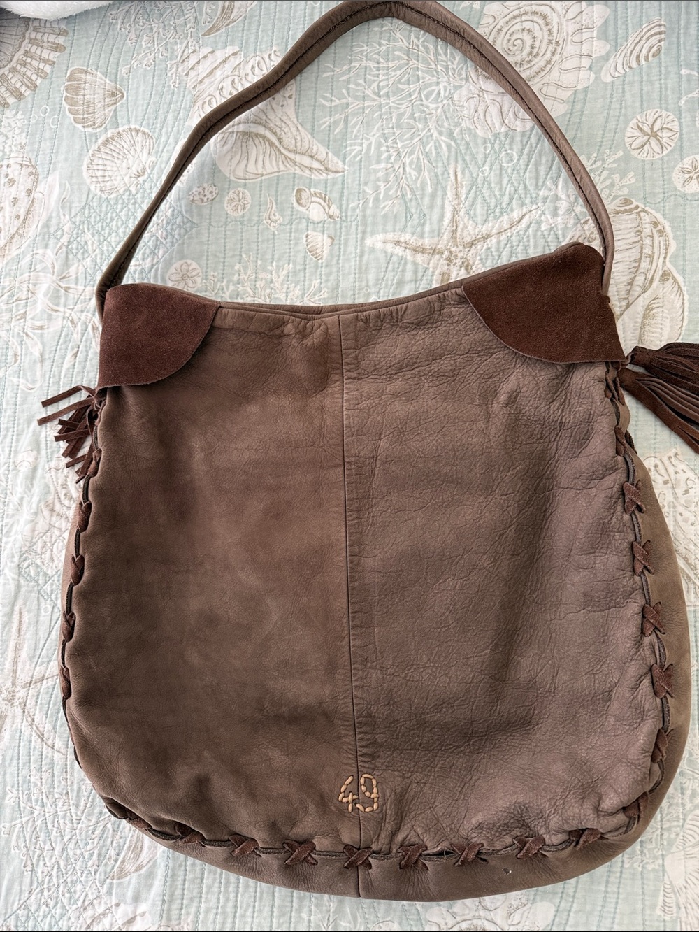 Brown Nubuck Hobo Bag with Suede Trim